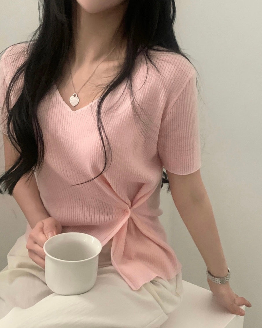 Bamboo Button short-Sleeve Knit