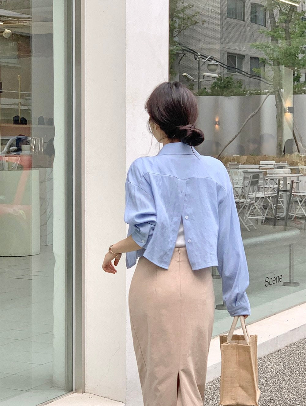 Back Button Cotton Blouse