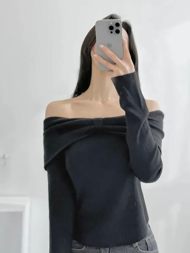 Ribbon Off-Shoulder Knit