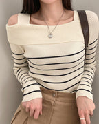 Mia Unbalanced Off-Shoulder Knit Top