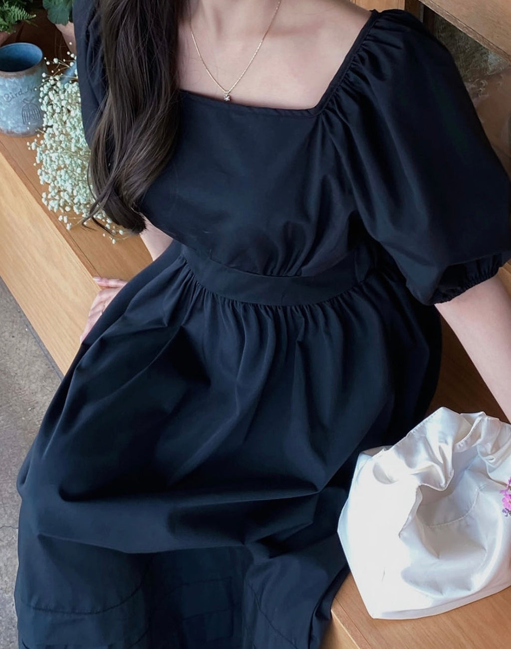 Puff Shoulder Long Dress