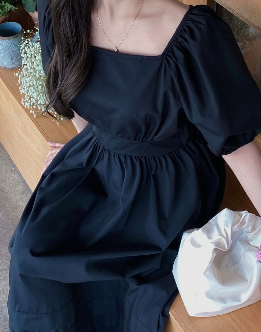 Puff Shoulder Long Dress