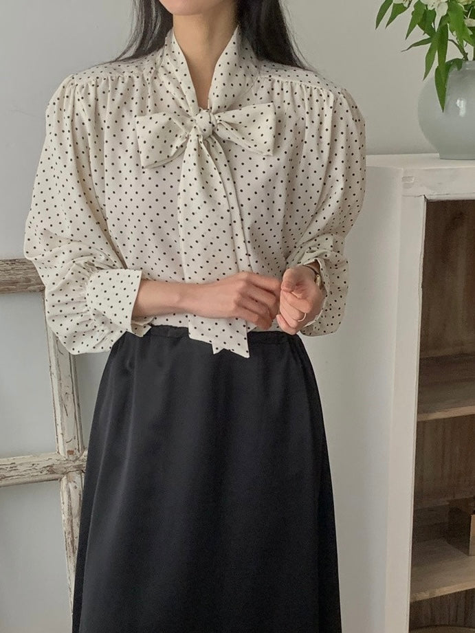 Polka Dot Ribbon Blouse