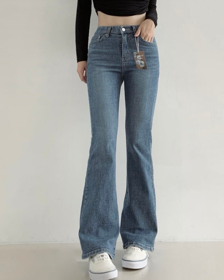 [S,M,L] Tunnel Waistband Stretchy Flared Denim Pants