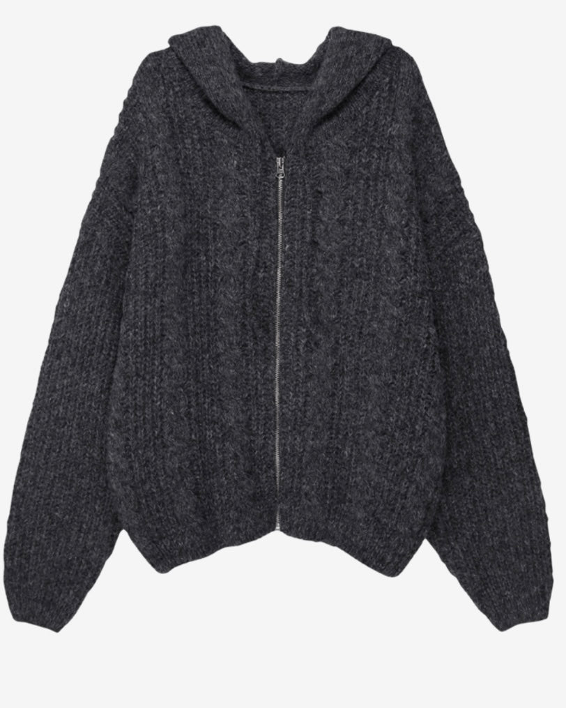 Hoodie Cable Knit Zip-Up