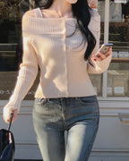 Two-Way Off-Shoulder Ribbed Knit