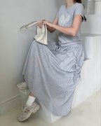Ribbon Pocket Banding Long Skirt