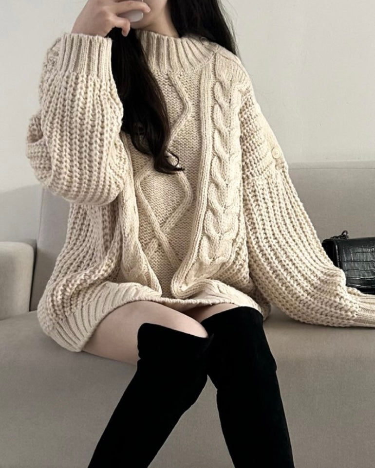 Shoulder Button Cable Knit