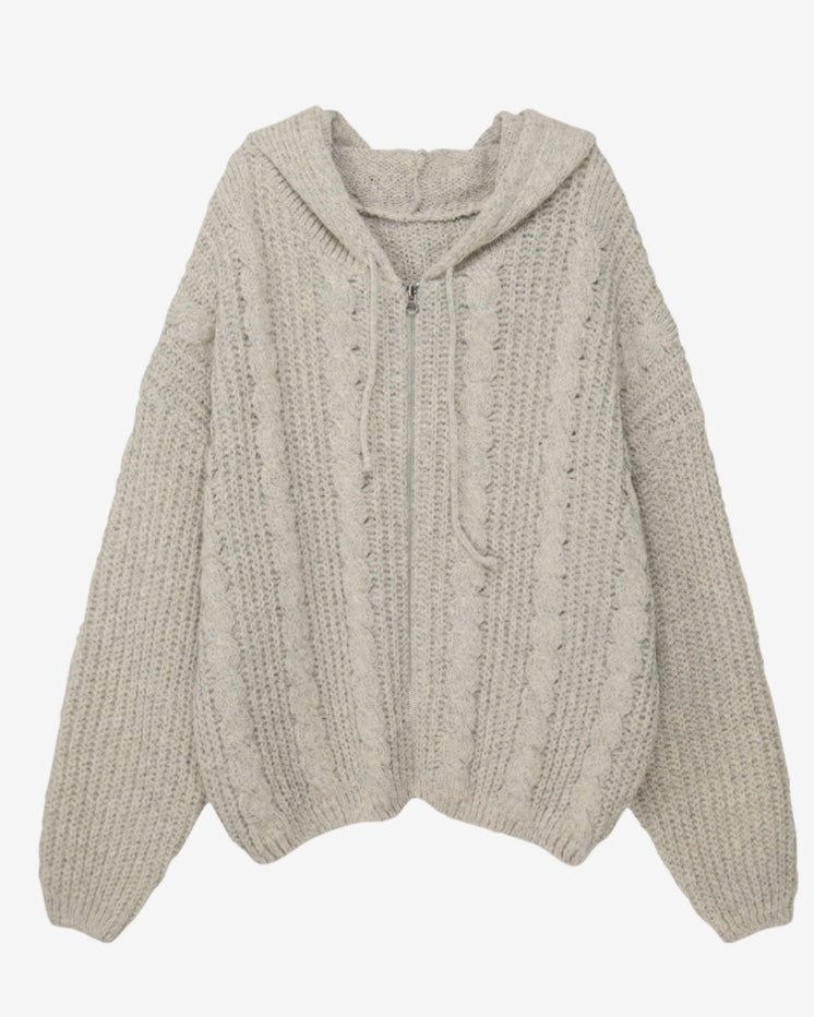 Hoodie Cable Knit Zip-Up