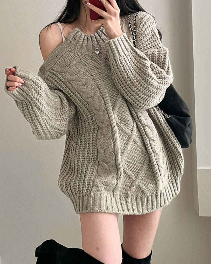 Shoulder Button Cable Knit