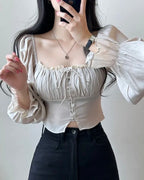 Square-Neck Cropped Blouse