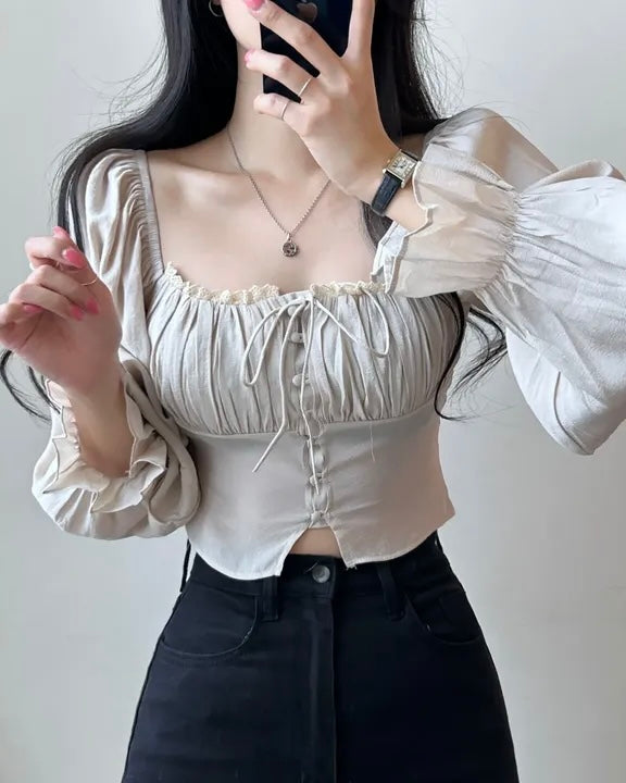 Square-Neck Cropped Blouse
