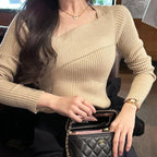 Oblique Ribbed Knit Top