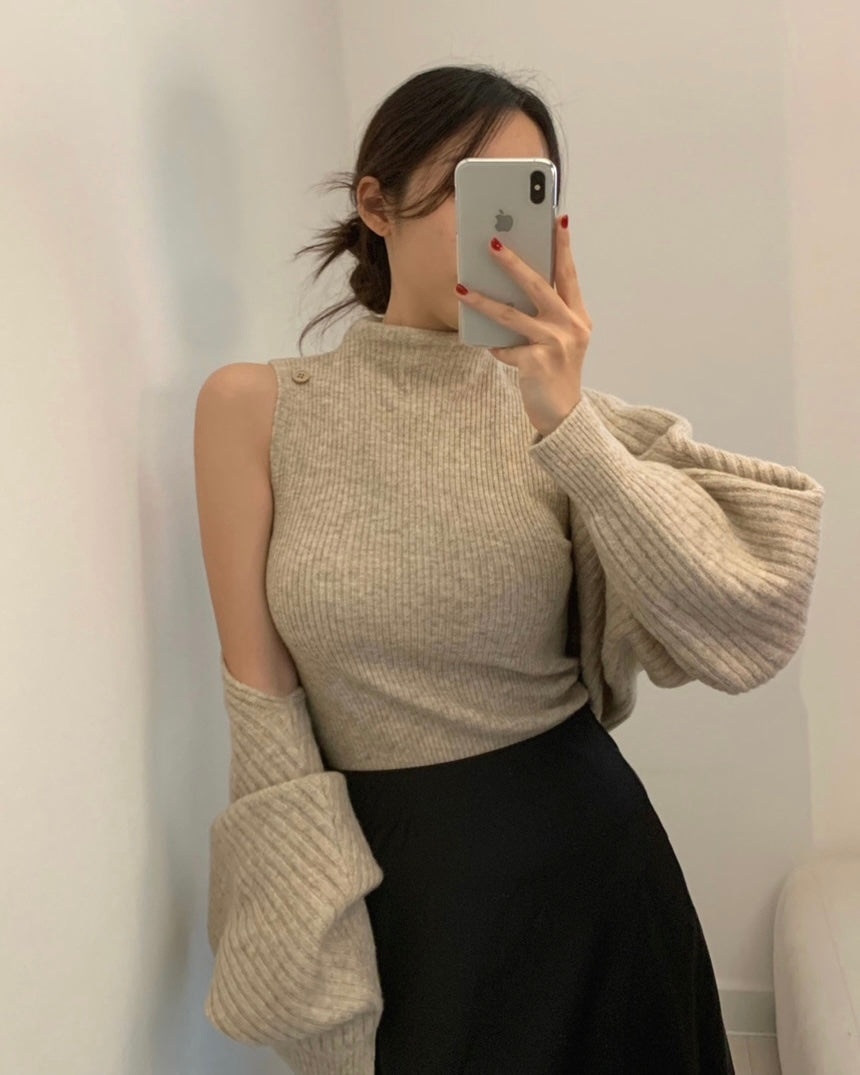 Button Bolero Cardigan Set