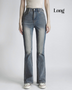 [Short/Long] Vintage Wash Stretchy Semi-Flared Jeans