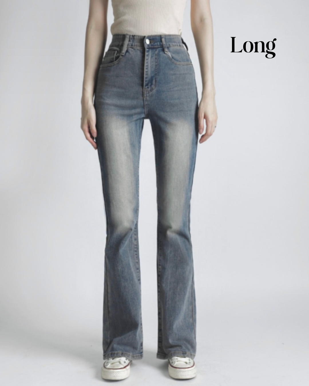 [Short/Long] Vintage Wash Stretchy Semi-Flared Jeans