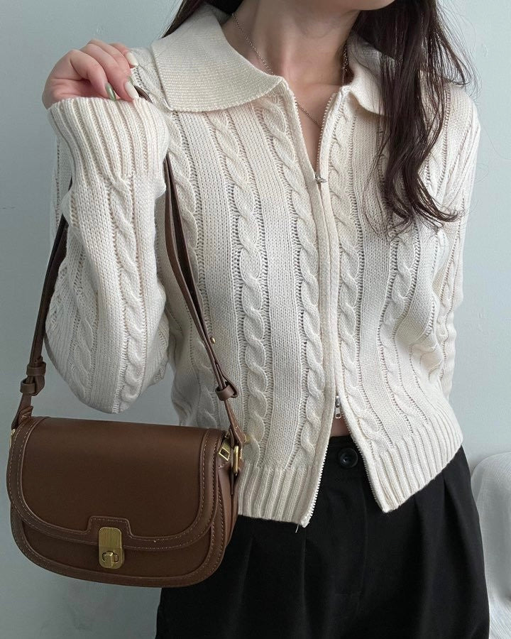 Cable Knit Zip-Up Cardigan