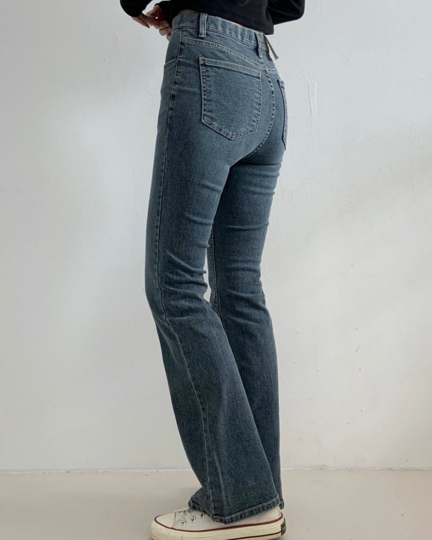 [S,M,L] Hidden Banding Stretchy Semi-Flared Denim Pants