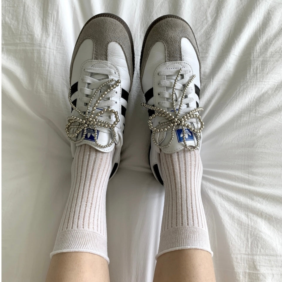 Double Pearl Ribbon Shoe Charm ( 2pcs )