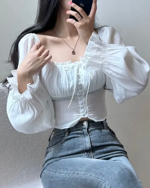 Square-Neck Cropped Blouse