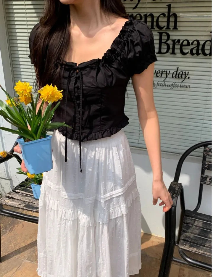 Dobby Ruffle Cotton Skirt