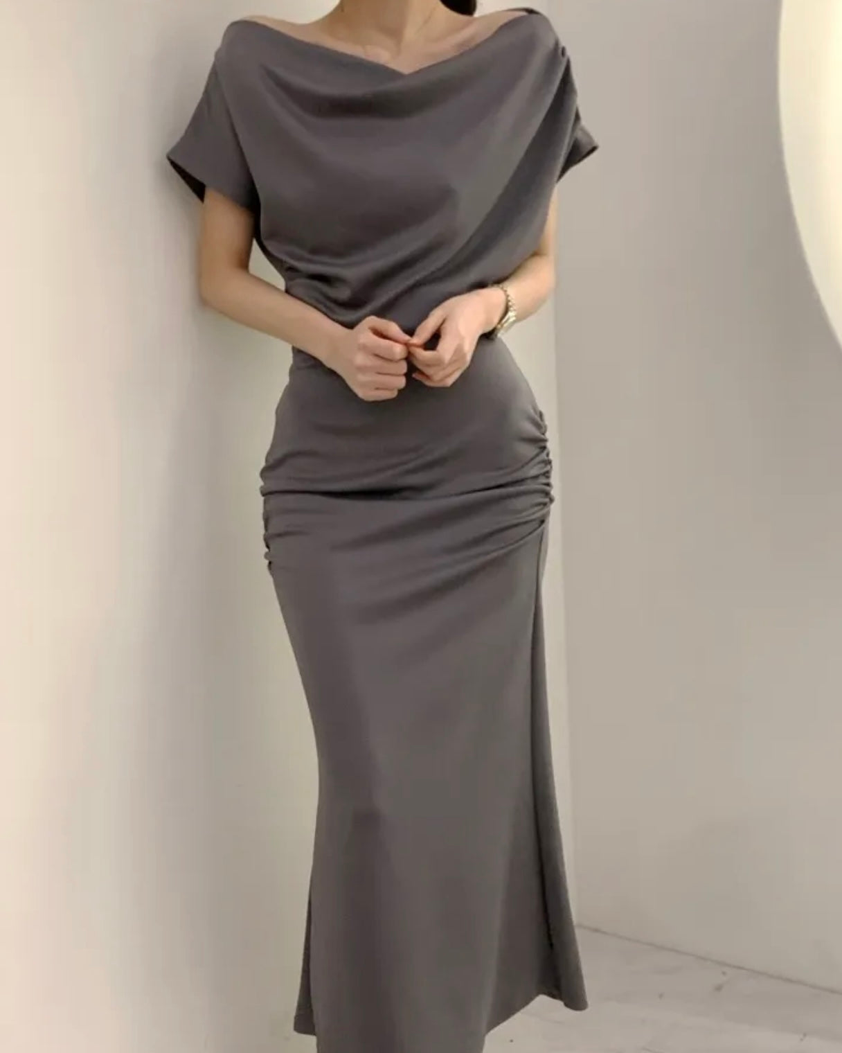 Hip Shirring Long Skirt