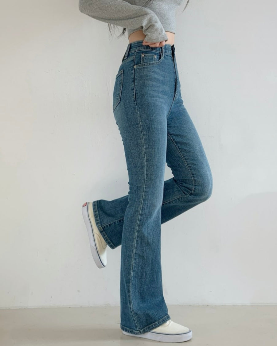 [S,M,L] Tunnel Waistband Stretchy Flared Denim Pants