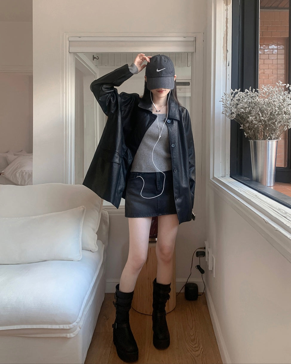 Roel Leather Half Jacket