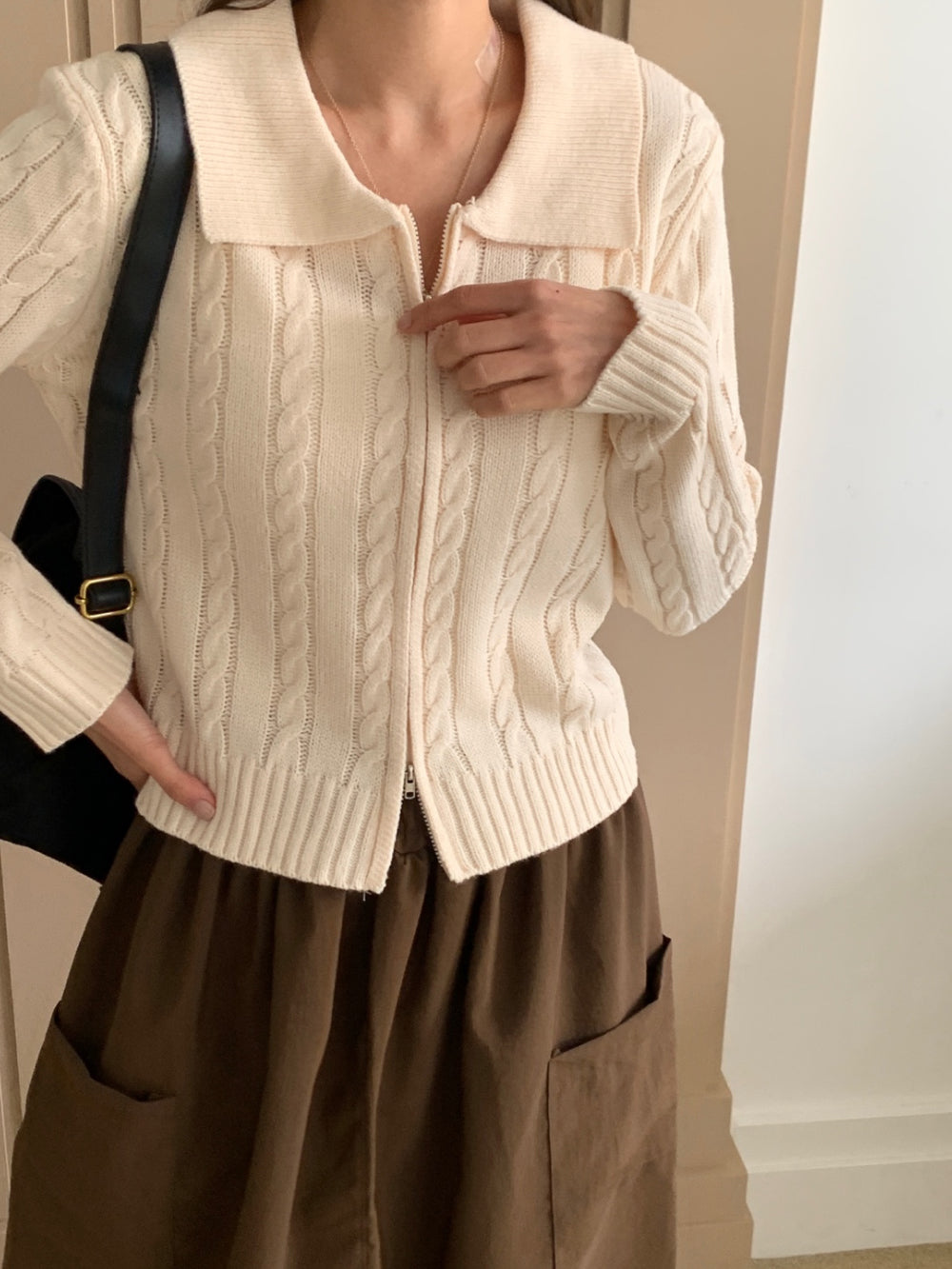 Cable Knit Zip-Up Cardigan