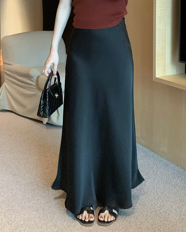 Hidden Banding Satin Maxi Skirt