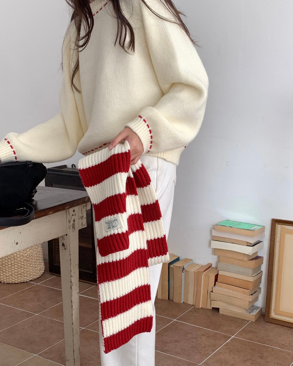 Red Stripe Knitted Muffler