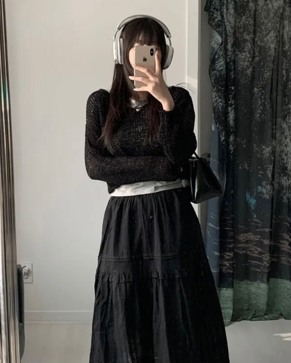 Dobby Ruffle Cotton Skirt