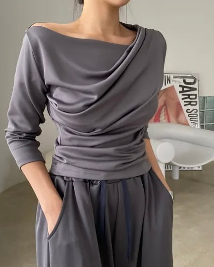 Shirring Elbow Sleeve Blouse