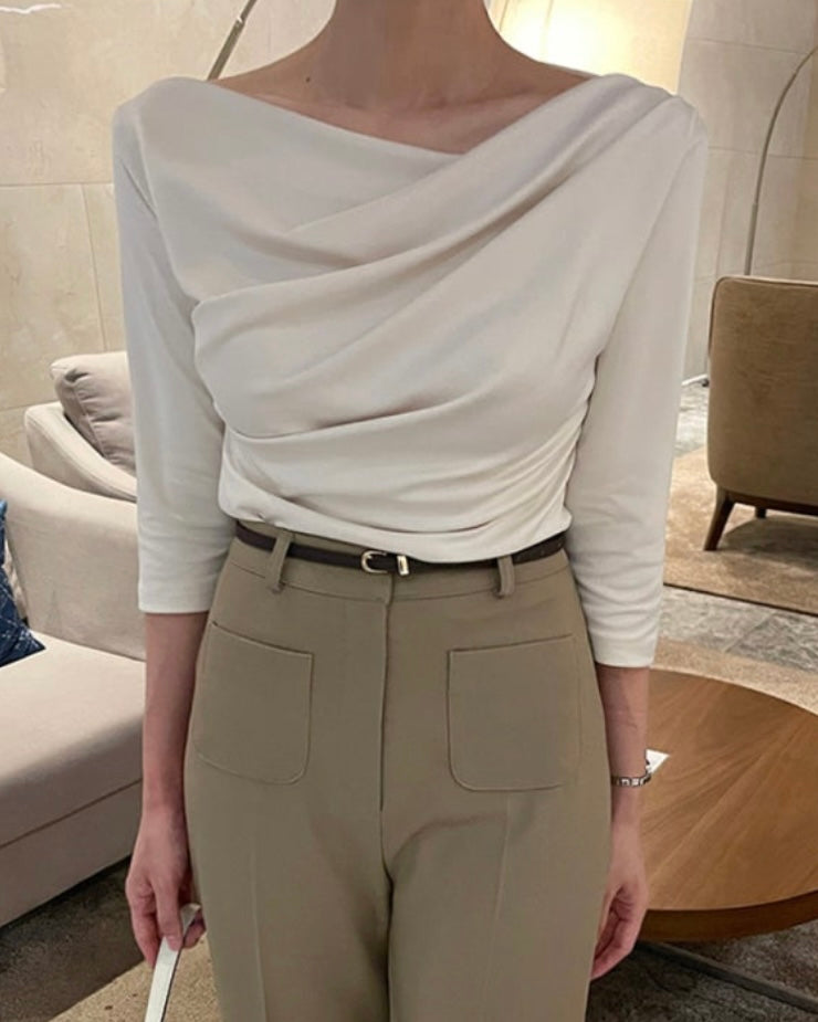 Shirring Elbow Sleeve Blouse
