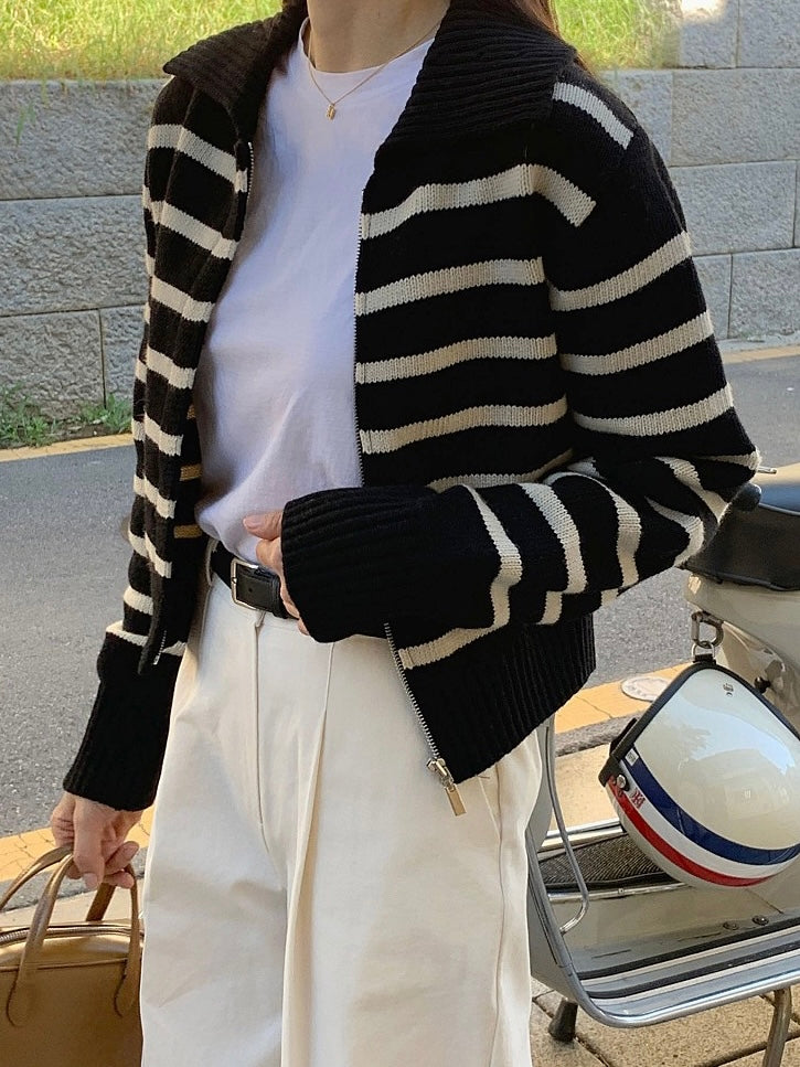 Moni Striped Knit Zip-Up
