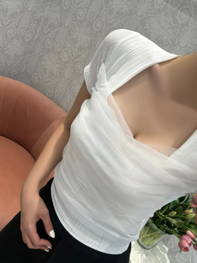 [ Sale Excluded ] Mesh Square-Neck Top