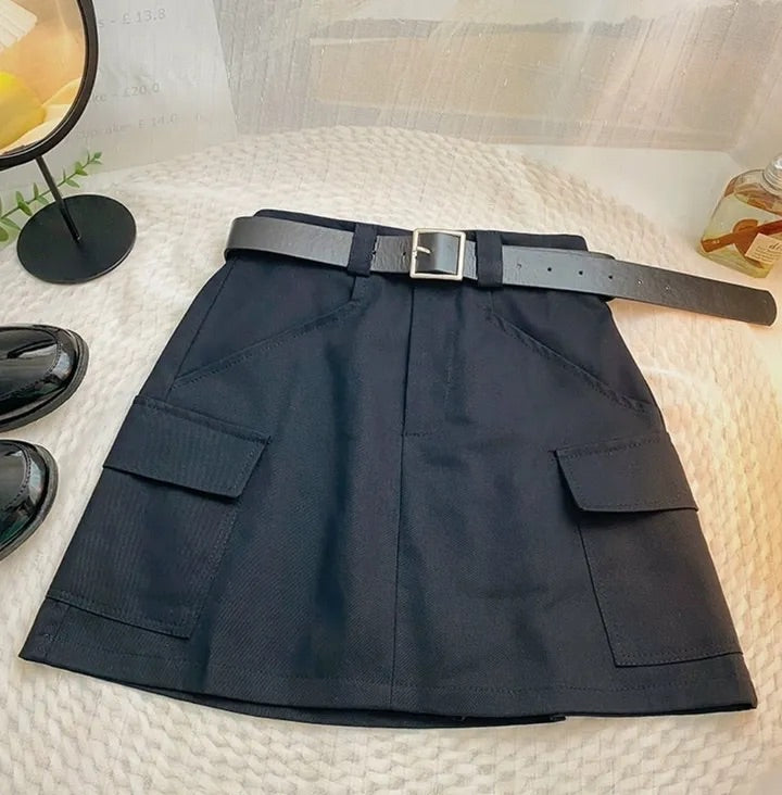 Cotton Pocket Skirt ( Belt included )