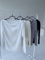 Pleats Boat-Neck Long Sleeves