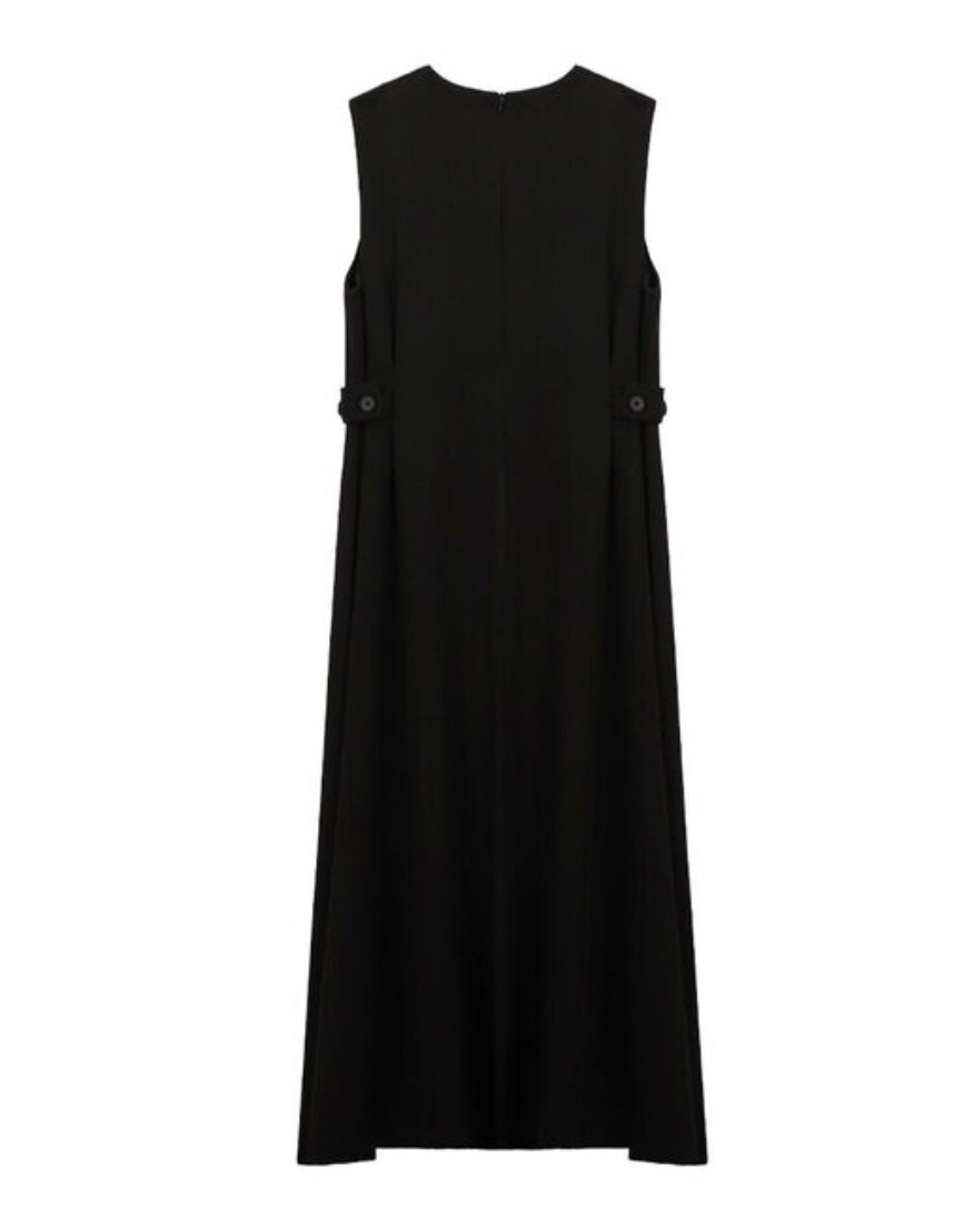 Side Button Sleeveless Long Dress