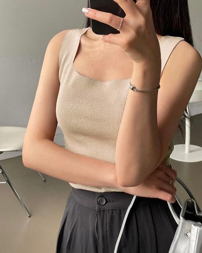 Square-Neck Knit Sleeveless