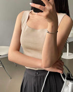 Square-Neck Knit Sleeveless