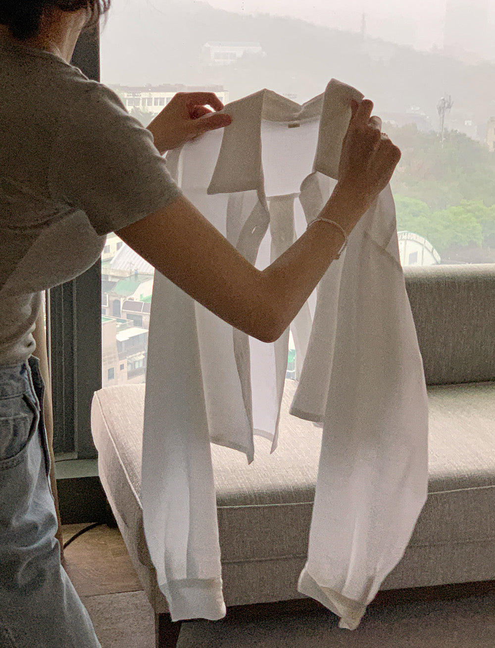 Back Button Cotton Blouse