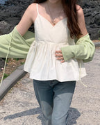 Shirring Adjustable Strap Blouse