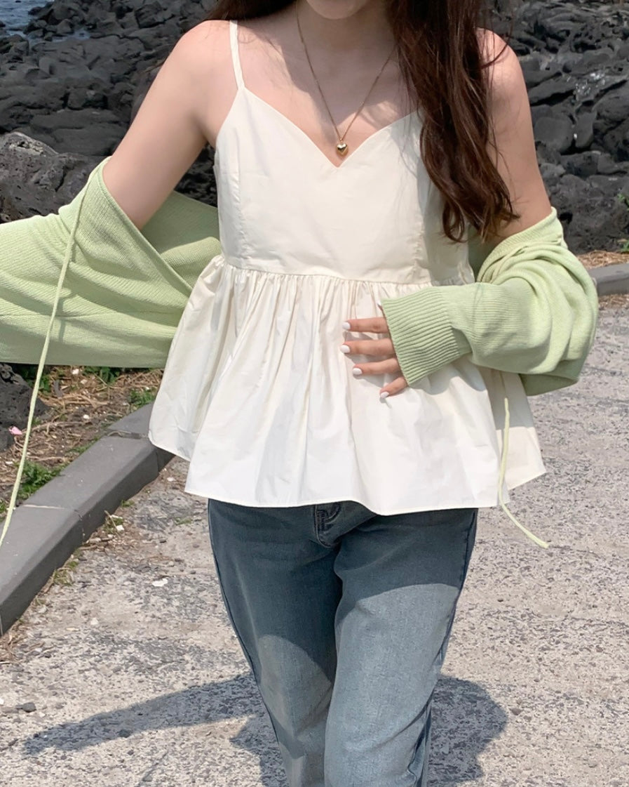 Shirring Adjustable Strap Blouse