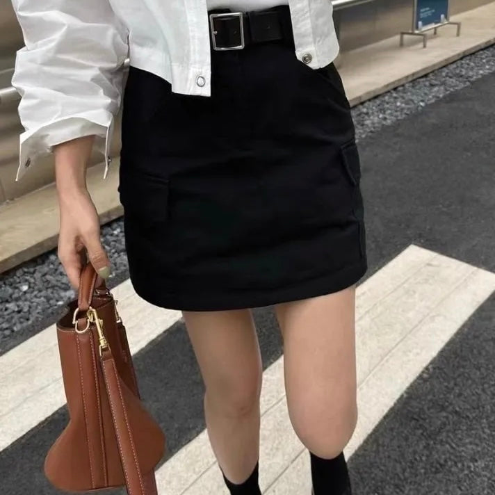 Cotton Pocket Skirt ( Belt included )