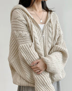 Hoodie Cable Knit Zip-Up