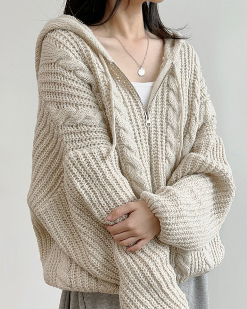 Hoodie Cable Knit Zip-Up