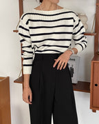 Striped Boat-neck Knit Top