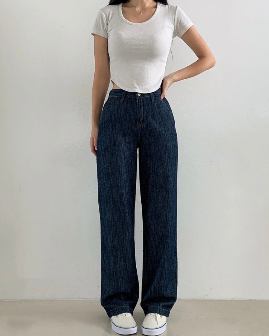 [S,M,L] Lightweight Banding Denim (Dark-Wash)