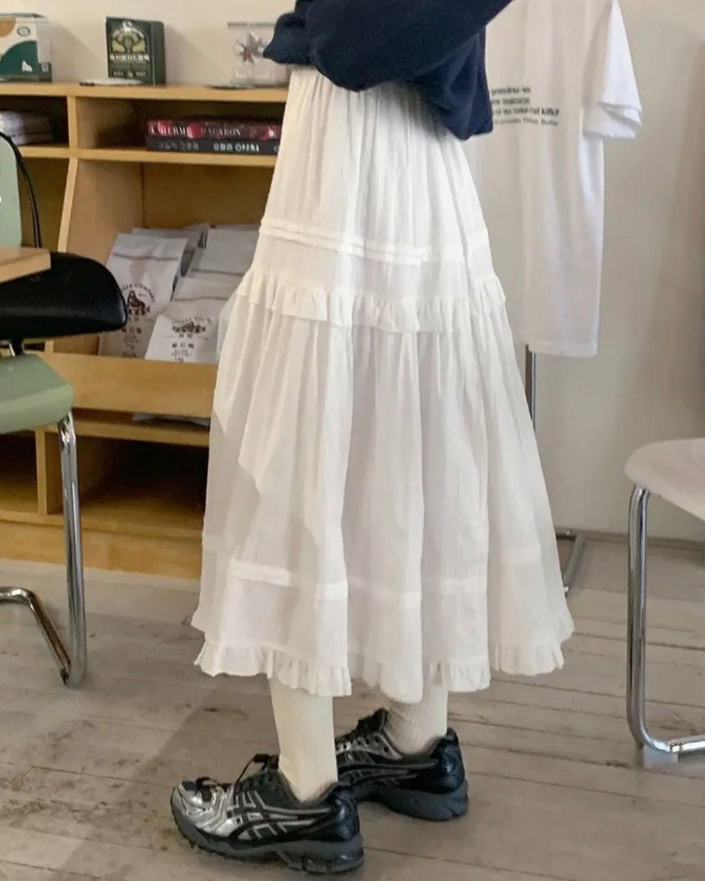 Dobby Ruffle Cotton Skirt